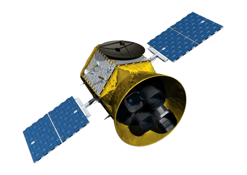 Space satellite with its solar panels extended