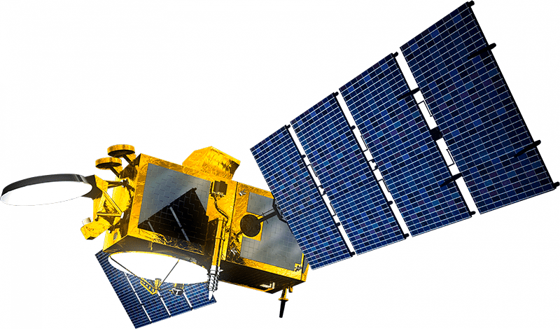 Space satellite with its solar panels extended